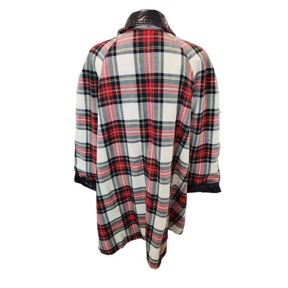 Vintage Mod Red White Plaid Reversible Patent Vinyl Raincoat Wool Swing Coat - Picture 6 of 13